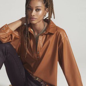 Anthopologie Petite Faux Leather Shirt